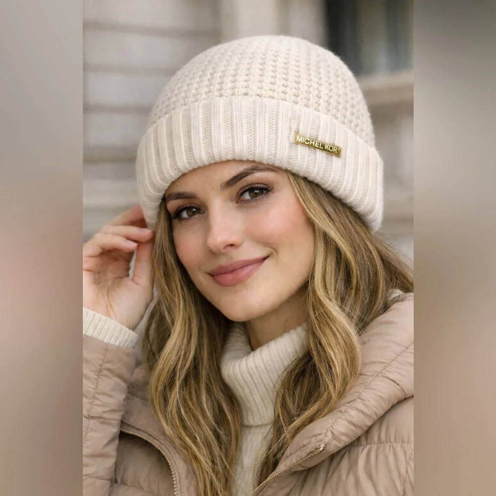 Michael Kors Cable Knit Beanie Hat Cream Off White Women One Size Winter NWOT